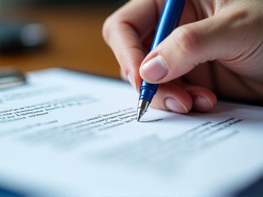 Close up of legal expert reviewing a document with highlighting